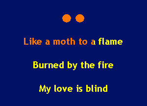 00

Like a moth to a flame

Burned by the fire

My love is blind