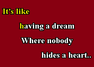 It's like

having a dream

W here nobody

hides a heart.