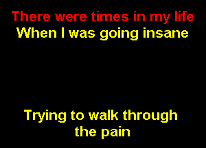 There were times in my life
When I was going insane

Trying to walk through
the pain