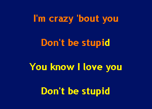 I'm crazy 'bout you

Don't be stupid

You know I love you

Don't be stupid