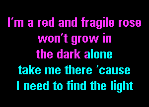 I'm a red and fragile rose
won't grow in
the dark alone
take me there 'cause
I need to find the light