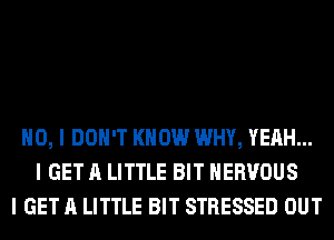 NO, I DON'T KNOW WHY, YEAH...
I GET A LITTLE BIT NERVOUS
I GET A LITTLE BIT STRESSED OUT