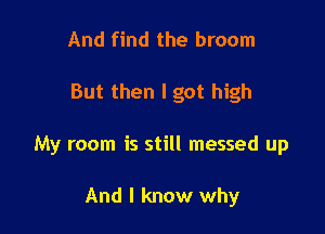 And find the broom

But then I got high

My room is still messed up

And I know why