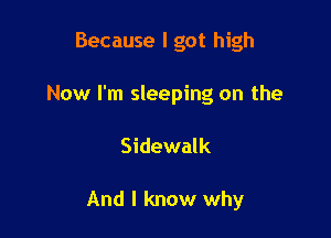 Because I got high
Now I'm sleeping on the

Sidewalk

And I know why