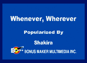 Whenever, Wherever

Popularized By

Shakira
13
lg  BONUS mm! uumuanm mc.