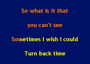 So what is it that

you can't see

Sometimes I wish I could

Turn back time