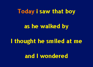 Today I saw that boy

as he walked by

I thought he smiled at me

and I wondered