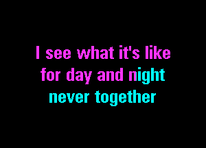 I see what it's like

for day and night
never together