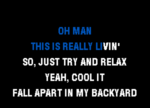 0H MAN
THIS IS REALLY LIVIH'
SO, JUST TRY AND RELAX
YEAH, COOL IT
FALL APART IN MY BACKYARD