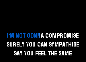 I'M NOT GONNA COMPROMISE
SURELY YOU CAN SYMPATHISE
SAY YOU FEEL THE SAME