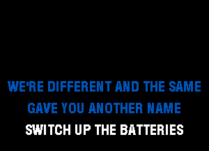 WE'RE DIFFERENT AND THE SAME
GAVE YOU ANOTHER NAME
SWITCH UP THE BATTERIES