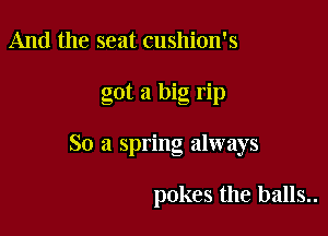 And the seat cushion's

got a big rip

So a spring always

pokes the balls..