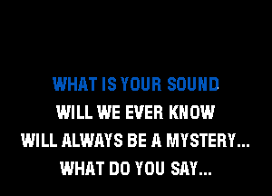 WHAT IS YOUR SOUND
WILL WE EVER KN 0W
WILL ALWAYS BE A MYSTERY...
WHAT DO YOU SAY...
