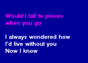 I always wondered how
I'd live without you
Now I know