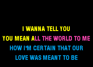 I WANNA TELL YOU
YOU MEAN ALL THE WORLD TO ME
HOW I'M CERTAIN THAT OUR
LOVE WAS MEANT TO BE