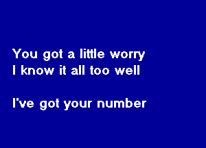 You got a little worry
I know it all too well

I've got your number