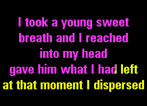 I took a young sweet
breath and I reached
into my head
gave him what I had left
at that moment I dispersed