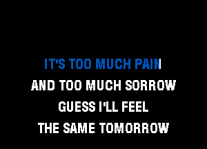 IT'S TOO MUCH PAIN
AND TOO MUCH SORROW
GUESS I'LL FEEL
THE SAME TOMORROW
