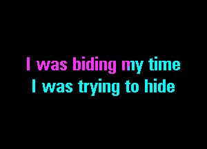 I was hiding my time

I was trying to hide