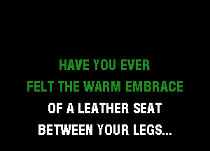 HAVE YOU EVER
FELT THE WARM EMBRACE
OF A LEATHER SEAT
BETWEEN YOUR LEGS...