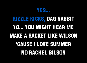YES...

RIZZLE KICKS, DAG NABBIT
Y0... YOU MIGHT HEAR ME
MAKE A RACKET LIKE WILSON
'CAUSE I LOVE SUMMER
N0 RACHEL BILSON