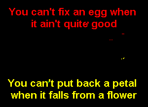 You can't fix an egg when
it ain't quite good

You can't put back a petal
when it falls from a flower