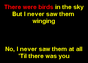 There were birds in the sky
But I never saw them
winging

No, I never saw them at all
'Til there was you