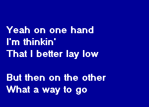 Yeah on one hand
I'm thinkin'

That I better lay low

But then on the other
What a way to go