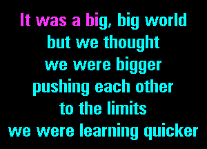 It was a big, big world
but we thought
we were bigger
pushing each other
to the limits
we were learning quicker