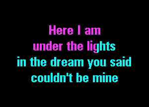 Here I am
under the lights

in the dream you said
couldn't be mine