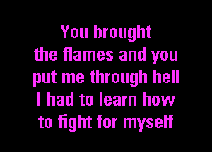You brought
the flames and you
put me through hell
I had to learn how

to fight for myself I