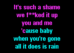 It's such a shame
we fewked it up
you and me

'cause baby
when you're gone
all it does is rain