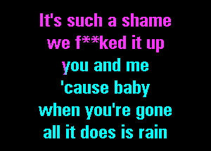 It's such a shame
we fewked it up
you and me

'cause baby
when you're gone
all it does is rain