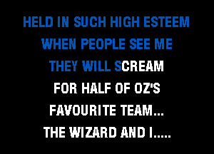HELD IN SUCH HIGH ESTEEM
WHEN PEOPLE SEE ME
THEY WILL SCREAM
FOR HALF OF OZ'S
FAVOURITE TEAM...
THE WIZARD AND I .....