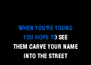 WHEN YOU'RE YOUNG
YOU HOPE TO SEE
THEM CARVE YOUR NAME
INTO THE STREET
