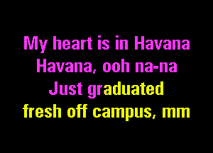 My heart is in Havana
Havana, ooh na-na
Just graduated
fresh off campus, mm