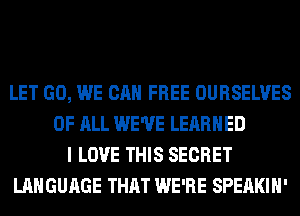 LET GO, WE CAN FREE OURSELVES
OF ALL WE'VE LEARNED
I LOVE THIS SECRET
LANGUAGE THAT WE'RE SPEAKIH'