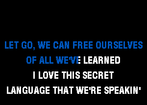 LET GO, WE CAN FREE OURSELVES
OF ALL WE'VE LEARNED
I LOVE THIS SECRET
LANGUAGE THAT WE'RE SPEAKIH'