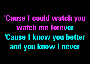 'Cause I could watch you
watch me forever
'Cause I know you better
and you know I never