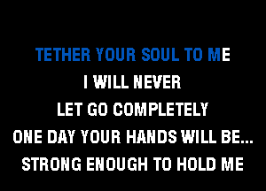 TETHER YOUR SOUL TO ME
I WILL NEVER
LET GO COMPLETELY
ONE DAY YOUR HANDS WILL BE...
STRONG ENOUGH TO HOLD ME