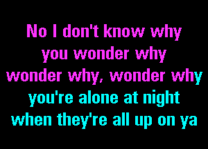 No I don't know why
you wonder why
wonder why, wonder why
you're alone at night
when they're all up on ya