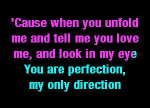 'Cause when you unfold

me and tell me you love

me, and look in my eye
You are perfection,
my only direction