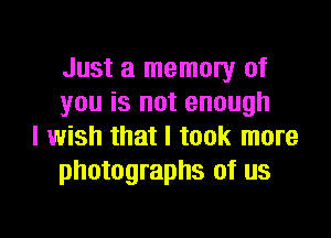 Just a memory of
you is not enough

I wish that I took more
photographs of us