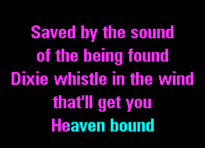 Saved by the sound
of the being found
Dixie whistle in the wind
that'll get you
Heaven hound