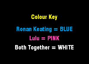 Colour Key

Ronan Keating BLUE

Lulu z PINK
Both Together 2 WHITE