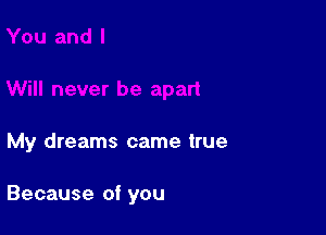 My dreams came true

Because of you