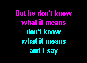But he don't know
what it means

don't know
what it means
and I say