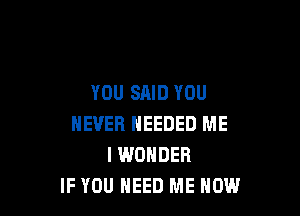YOU SAID YOU

NEVER NEEDED ME
I WONDER
IF YOU NEED ME NOW