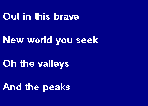 Out in this brave

New world you seek

Oh the valleys

And the peaks