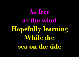 As free

as the wind
Hopefully learning
While the

sea on the tide